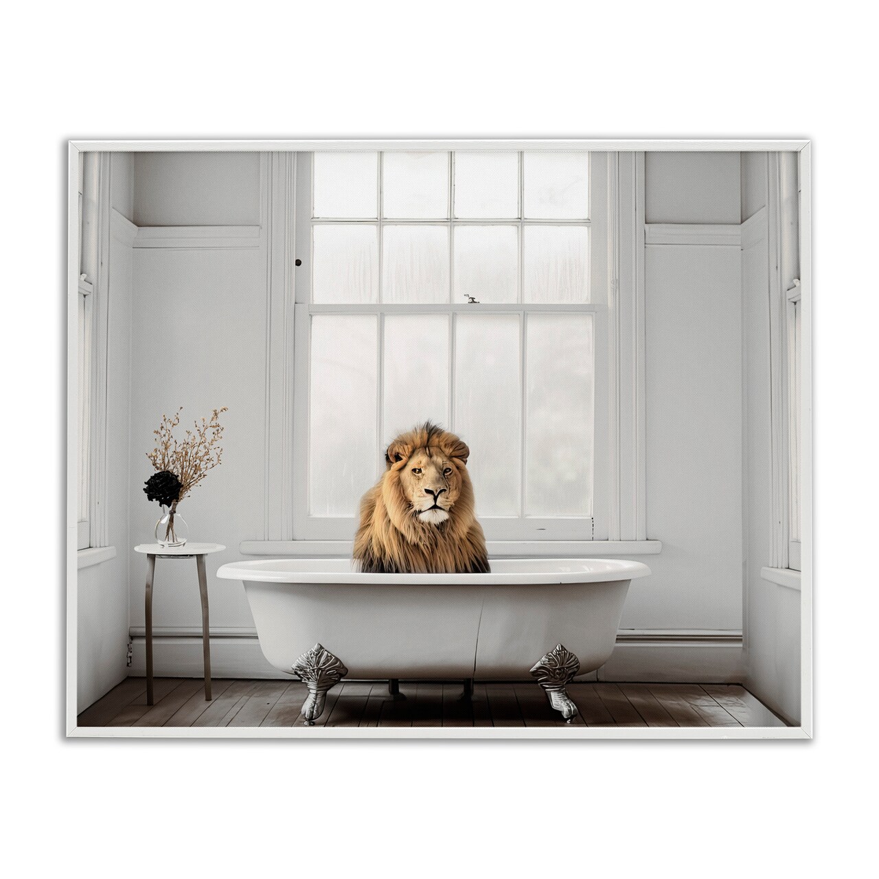 Stupell Industries Minimalist Lion Bathtime Framed Giclee, design by Sasha